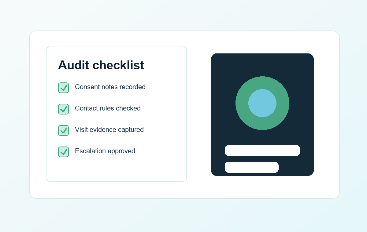 Compliance desk with audit checklist and financial workflow documents